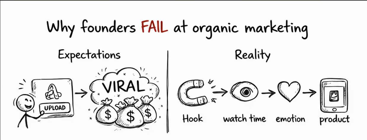 Why founders fail at organic marketing diagram